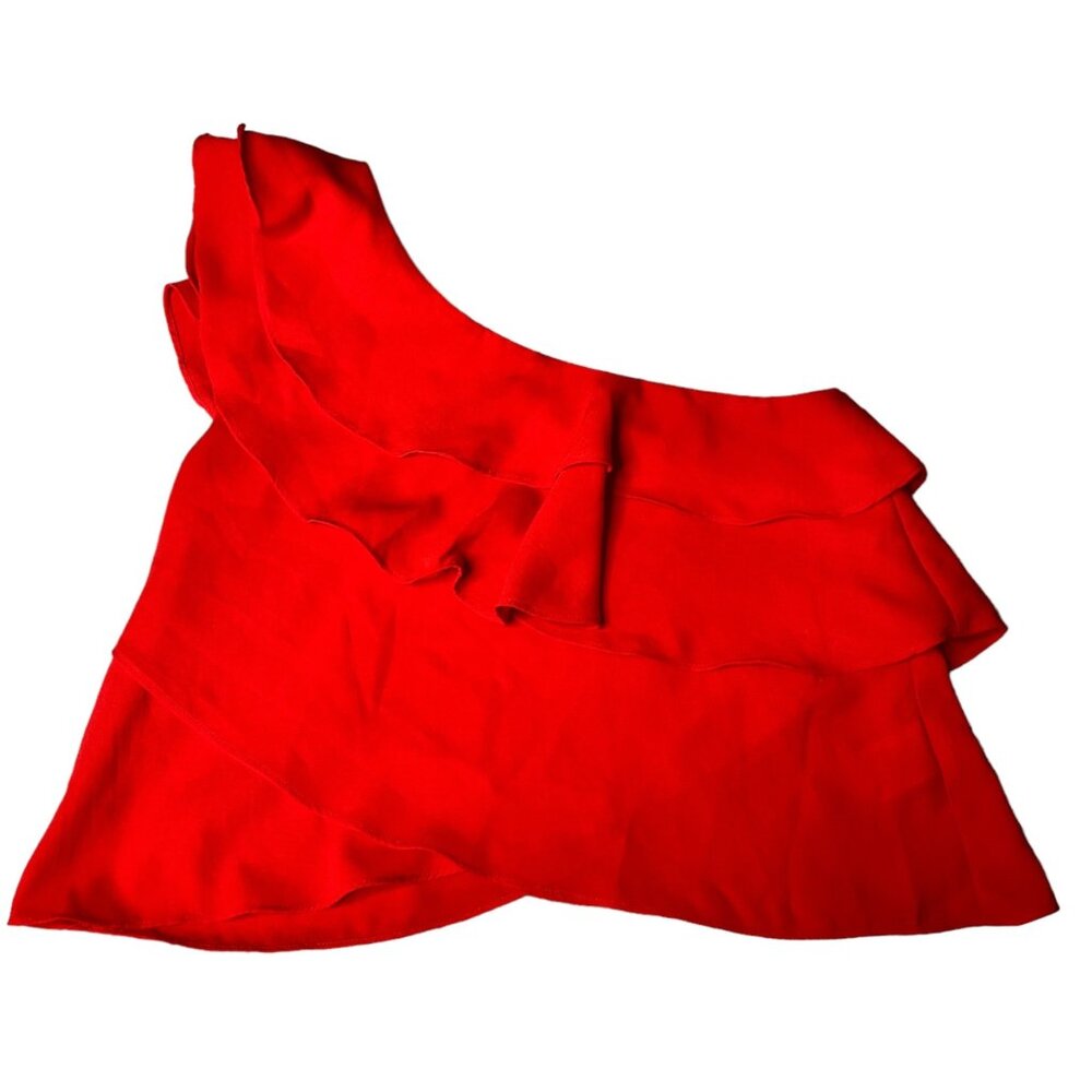 A'Gaci Red One-Shoulder Ruffled Top Size S Women's Fashion Blouse